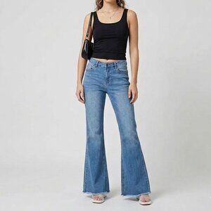 TRACTR Flare Jeans Size 25 Raw Hem Mid Rise Denim Y2K 70s Style